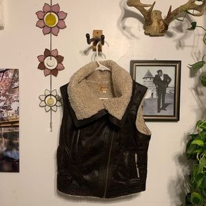 NWT Sherpa Lined Pleather Vest